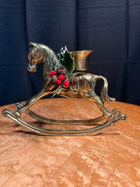 ✨ VINTAGE Solid Brass Rocking Horse Candle Holder - Made in Taiwan ✨